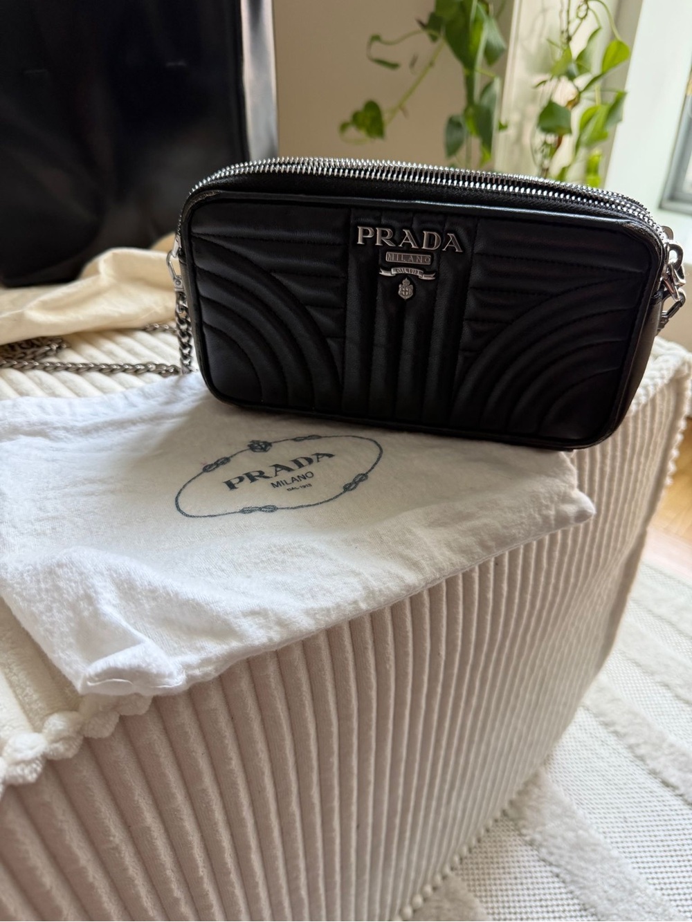 Prada Black Quilted Leather Crossbody Wallet